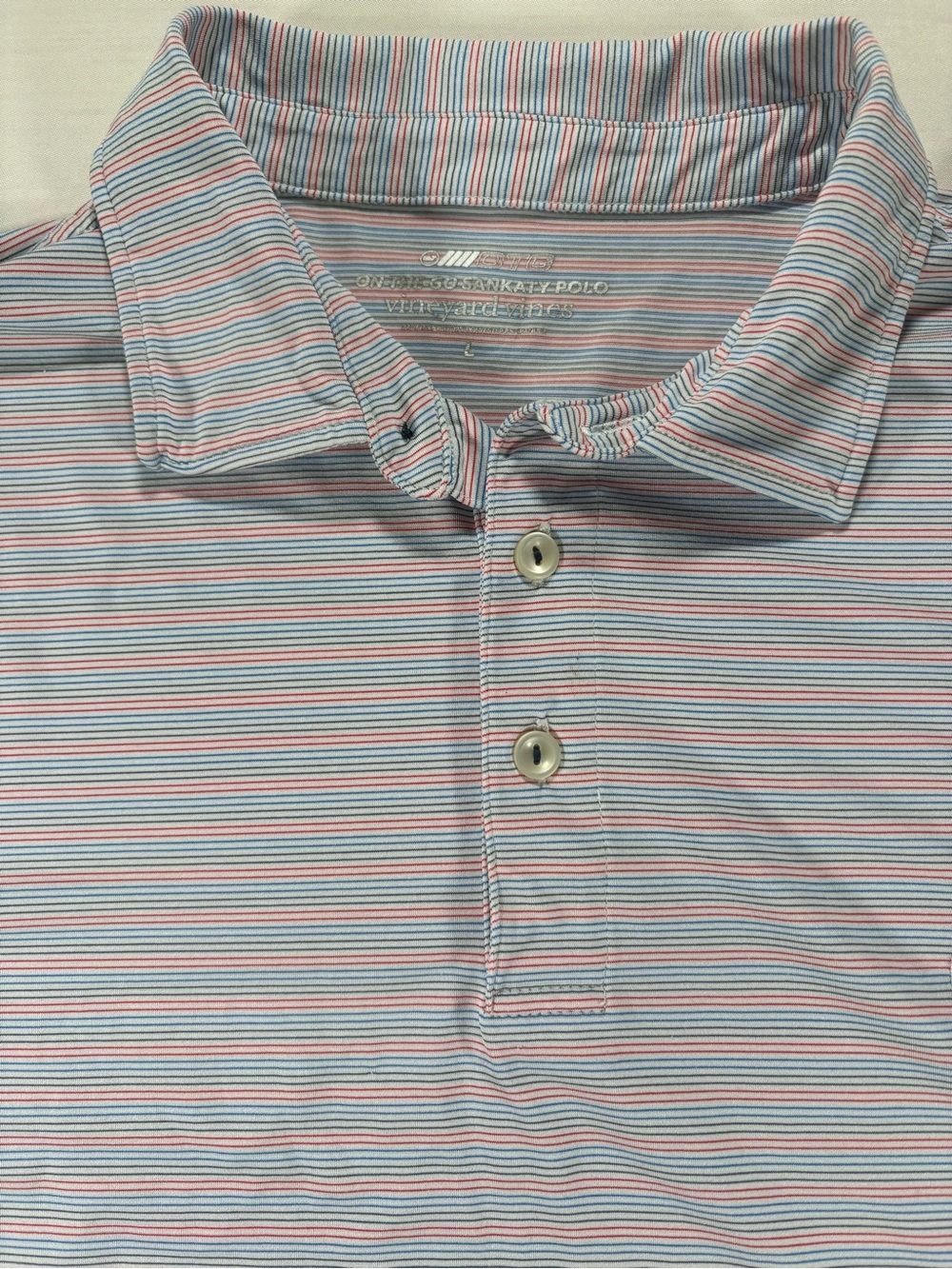 Vineyard Vines On-The-Go Sankaty Polo Mens Large Striped Performance Shirt Blue